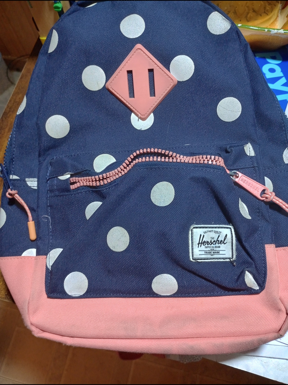 Herschel Supply Company Navy Polka Dot Kids Backpack with Pink Trim